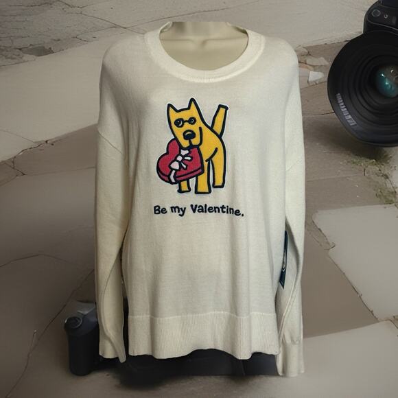 Life Is Good Ivory ‘Be My Valentine’ Dog Sweater~Sz Large~Embroidered~NWT - Picture 1 of 12